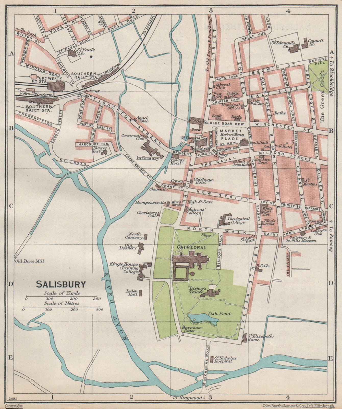 SALISBURY. Vintage town city map plan. Wiltshire 1930 old vintage chart
